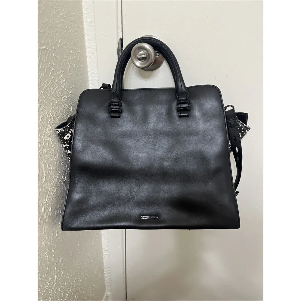 REBECCA MINKOFF Women's Leather Tote Crossbody Snakeskin Print Black MediumLarge - Picture 6 of 15
